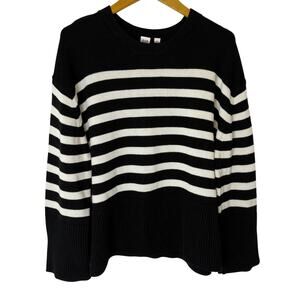 Gap - Black and White Striped Oversized Boxy Knit Sweater - Women's Large